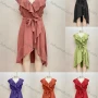 Wholesale Women's Casual V Neck Ruffle Lace Up High Low Hem Midi Dress preview