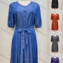 Wholesale Women's Casual Round Neck Buttons Lace Up Side Slit Midi Denim Dress preview