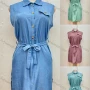 Wholesale Women's Casual Sleeveless Buttons Fake Pocket Lace Up Shirt Dress preview