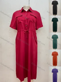 Wholesale Women's Casual Short Sleeve Pockets Drawstring Plain Midi Shirt Dress, LIUHUA CLOTHING WHOLESALE