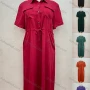 Wholesale Women's Casual Short Sleeve Pockets Drawstring Plain Midi Shirt Dress preview