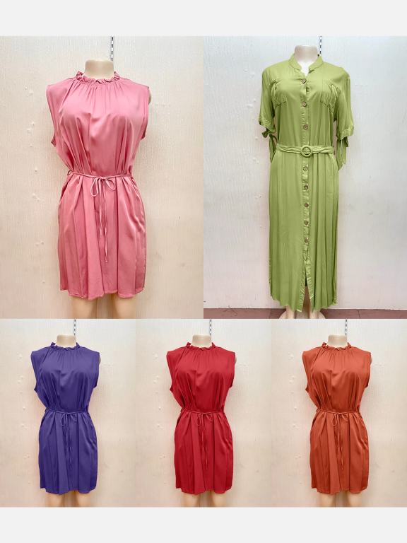 Women's Casual Ruffle Neck Sleeveless Lace Up Plain Short Dress, Clothing Wholesale Market -LIUHUA, Women, Women-s-Clothing-Sets