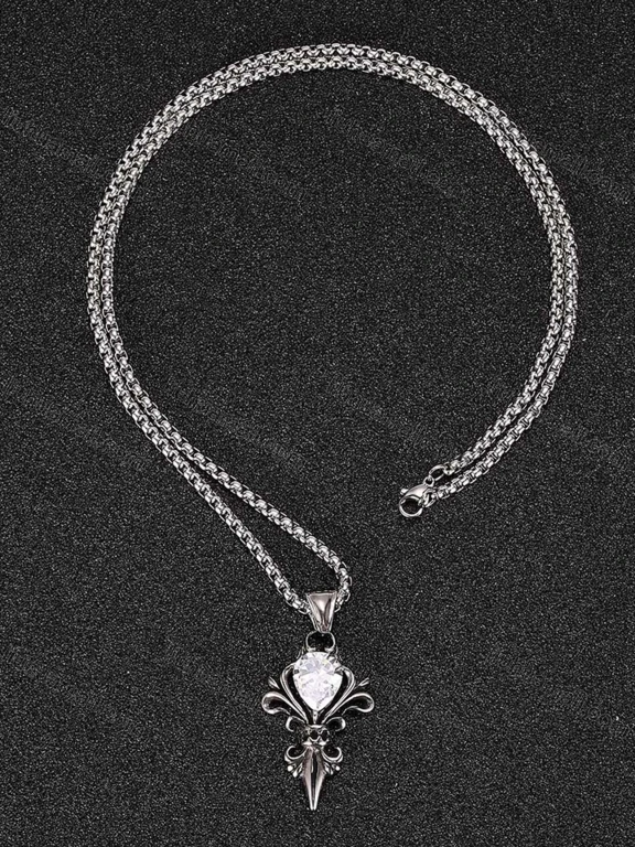 Wholesale Stainless Steel Rhinestone Carved Chain Necklace GL0016#