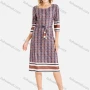 Wholesale Women's Casual Round Neck Folk Art Lace Up A-line Dress preview