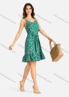 Wholesale Women's Elegant Allover Print V Neck Buttons Front Ruffle Hem Short Cami Dress With Belt - Liuhuamall