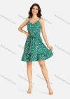 Wholesale Women's Elegant Allover Print V Neck Buttons Front Ruffle Hem Short Cami Dress With Belt - Liuhuamall