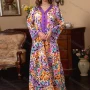 Wholesale Women's Muslim Islamic V Neck Splicing Embroidered Allover Floral Print Maxi Abaya Dress With Scarf AB282# preview