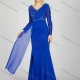 Wholesale Women's Fashion Plain Pleated Sequin Beaded Split Side V Neck Long Sleeve Maxi Mermaid Evening Dress Blue Clothing Wholesale Market Liuhua