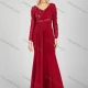 Wholesale Women's Fashion Plain Pleated Sequin Beaded Split Side V Neck Long Sleeve Maxi Mermaid Evening Dress Red Clothing Wholesale Market Liuhua