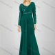 Wholesale Women's Fashion Plain Pleated Sequin Beaded Split Side V Neck Long Sleeve Maxi Mermaid Evening Dress Green Clothing Wholesale Market Liuhua