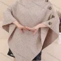 Wholesale Women's Casual Batwing Sleeve Turtleneck Button Decor Poncho preview