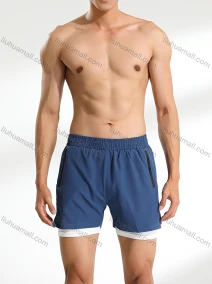 Wholesale Men's 2-in-1 Athletic Workout Plain Zipper Pockets Elastic Waist Shorts 2212#, LIUHUA CLOTHING WHOLESALE