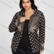 Wholesale Women's Plus Size Collared Checkerboard Print Double Patch Pockets Knitted Jackets 3316# Black Clothing Wholesale Market Liuhua