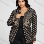 Wholesale Women's Plus Size Collared Checkerboard Print Double Patch Pockets Knitted Jackets 3316# preview