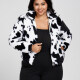Women's Plus Size Cow Print Double Pockets Zipper Crop Fluffy Jackets 1033# White Clothing Wholesale Market -LIUHUA