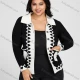 Wholesale Women's Plus Size Collared Heart Print Splicing Patch Pockets Knitted Jackets 938-4# Black Clothing Wholesale Market Liuhua