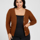 Women's Plus Size V Neck Plain Double Pockets Long Sleeve Cardigan Sweater 1662# Saddle Brown Clothing Wholesale Market -LIUHUA
