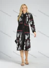 Wholesale Women's Casual Long Sleeve Stand Collar Allover Print Pleated A Line Dress - Liuhuamall