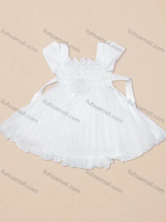 Wholesale Girls Lovely Short Sleeve Sequin Pleated Flower Dress