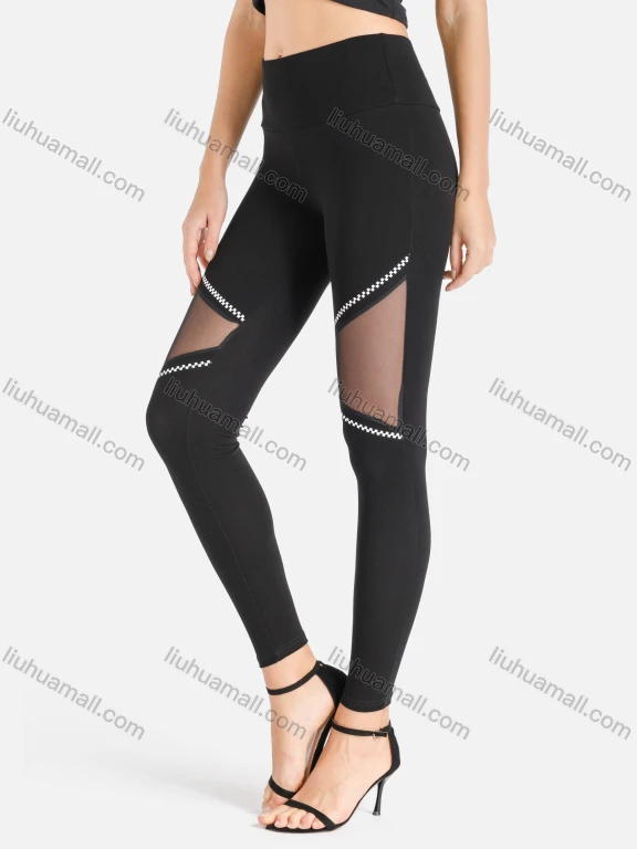 Wholesale Women's Contrasted Zip Print Mesh Panels Crop Leggings