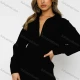 Wholesale Women's Elegant Plain Collared Drop Shoulder Long Sleeve Button Down Curved Hem Ruched Peplum Shirt Dress Black Clothing Wholesale Market Liuhua