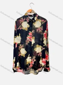 Wholesale Women's Vintage Long Sleeve Floral Print Button Down Shirts, LIUHUA CLOTHING WHOLESALE