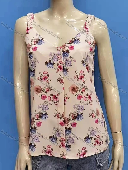 Wholesale Women's Vacation Sweetheart Neck Button Decro Floral Print Cami Top