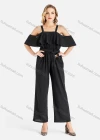 Wholesale Women's Casual Plain Cold Shoulder Ruffle Trim Cami Wide Leg Jumpsuit With Belt - Liuhuamall
