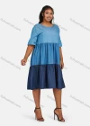Wholesale Women's Casual Crew Neck Colorblock Tiered Denim Dress 07935# - Liuhuamall