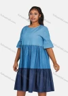 Wholesale Women's Casual Crew Neck Colorblock Tiered Denim Dress 07935# - Liuhuamall