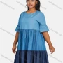 Wholesale Women's Casual Crew Neck Colorblock Tiered Denim Dress 07935# preview
