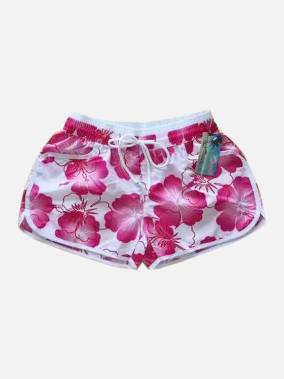 Women's Vacation Contrast Floral Print Drawstring Beach Shorts, Clothing Wholesale Market -LIUHUA, 