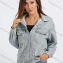 Wholesale Women's Fashion Pearl Decor Button Front Rhinestone Long Sleeve Denim Jacket preview