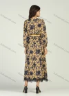 Wholesale Women's Chiffon Long Sleeve Floral Print V-Neck Lace Trim Wrap Maxi Dress With Belt - Liuhuamall