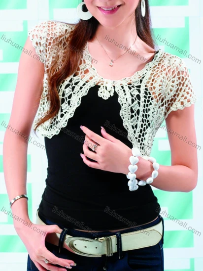 Wholesale Women's Casual Plain Cap Sleeve Hollow Out Lace Up Crop Cardigan 1204#