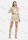 Wholesale Women's Long Sleeve Floral Buttons Belted Ruffle Hem Mini Shirt Dress - Liuhuamall