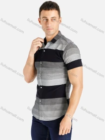 Wholesale Men's Striped Short Sleeve Button Down Casual Shirt, LIUHUA CLOTHING WHOLESALE