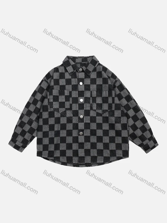 Wholesale Boys' Collared Checkerboard Pattern Button Down Dual Pockets Shirt