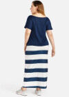 Wholesale Women's Summer Round Neck Anchor Print Tee&Maxi Striped Skirt Set - Liuhuamall