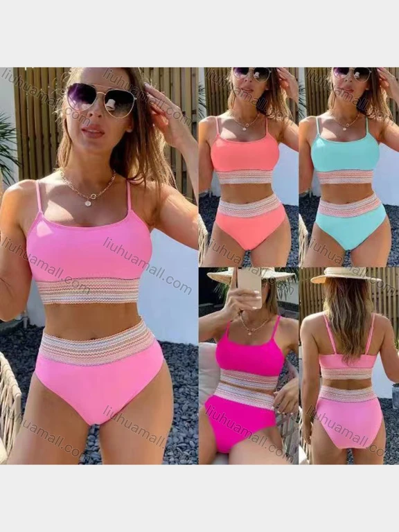 Wholesale Women's Vacation Adjustable Spaghetti Strap Top & Trunk 2 Piece Bikini Swimsuit