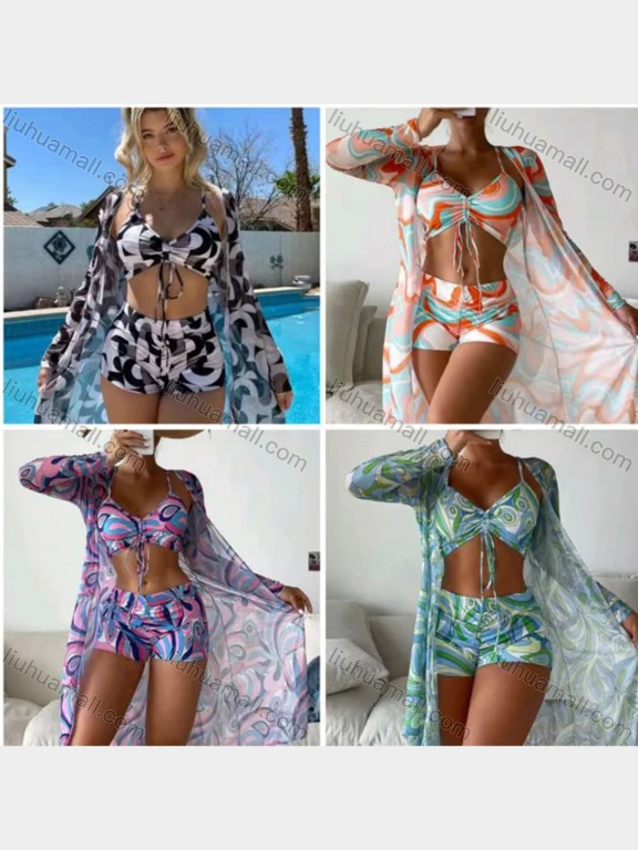 Wholesale Women's Vacation Adjustable Spaghetti Strap Bra & Trunk 2 Piece Bikini Swimsuit