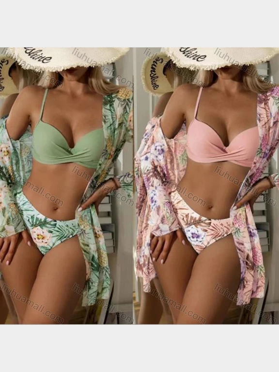 Wholesale Women's Vacation Spaghetti Strap Twist Bra & Trunk 2 Piece Bikini Swimsuit