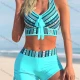 Wholesale Women's Vintage Folkloric Print Top & Trunk 2 Piece Bikini Swimsuit Blue Clothing Wholesale Market Liuhua