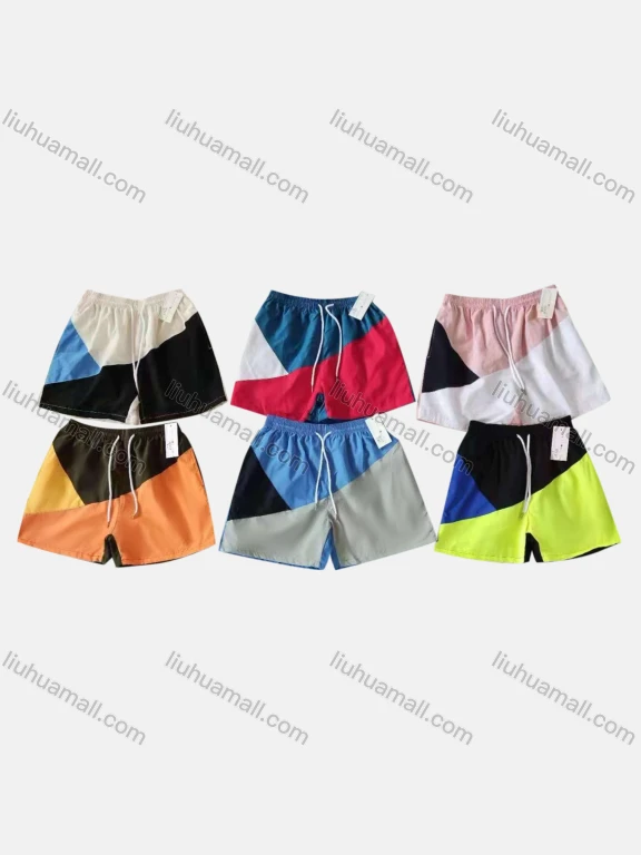 Wholesale Men's Swim Trunks Quick Dry Colorblock Drawstring Beach Shorts