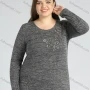 Wholesale Women's Elegant Round Neck Long Sleeve Sequin Appliques Embroidery Slit Hem Knit Top preview