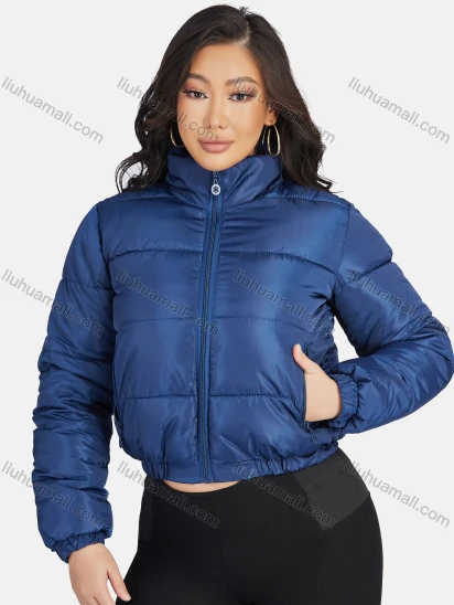 Wholesale Women's Fashion Stand Collar Pockets Zipper Crop Puffer Jacket 221#
