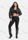 Wholesale Women's Fashion PU Leather Stand Collar Button Down Crop Puffer Jacket 552# - Liuhuamall