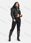 Wholesale Women's Fashion PU Leather Stand Collar Button Down Crop Puffer Jacket 552# - Liuhuamall