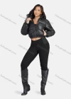 Wholesale Women's Fashion PU Leather Stand Collar Button Down Crop Puffer Jacket 552# - Liuhuamall