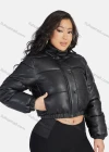 Wholesale Women's Fashion PU Leather Stand Collar Button Down Crop Puffer Jacket 552# - Liuhuamall